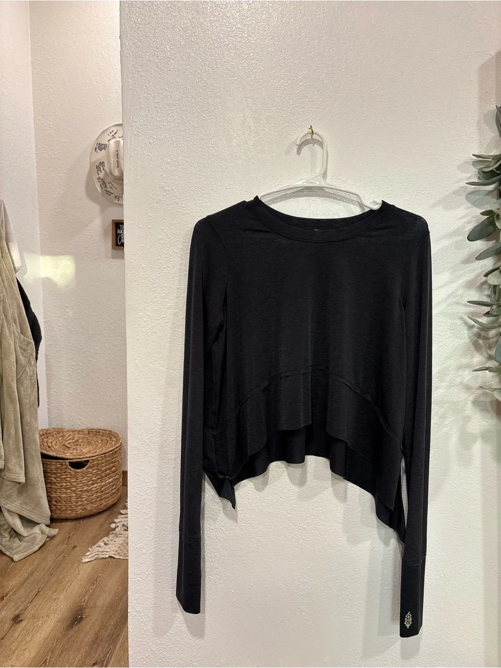 Free People Black Layered Cropped Long-Sleeve Top